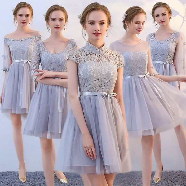 

Women beauty lace long a line grey bride maid dre e off the houlder lace up homecoming party dre e