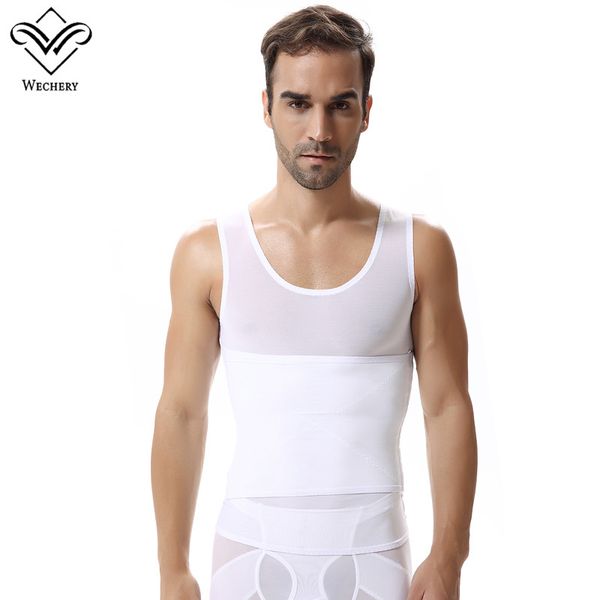 

wechery slimming vest body shaper for men mesh abdomen thermo tummy shaperwear waist sweat corset with control belly belt, Black;brown