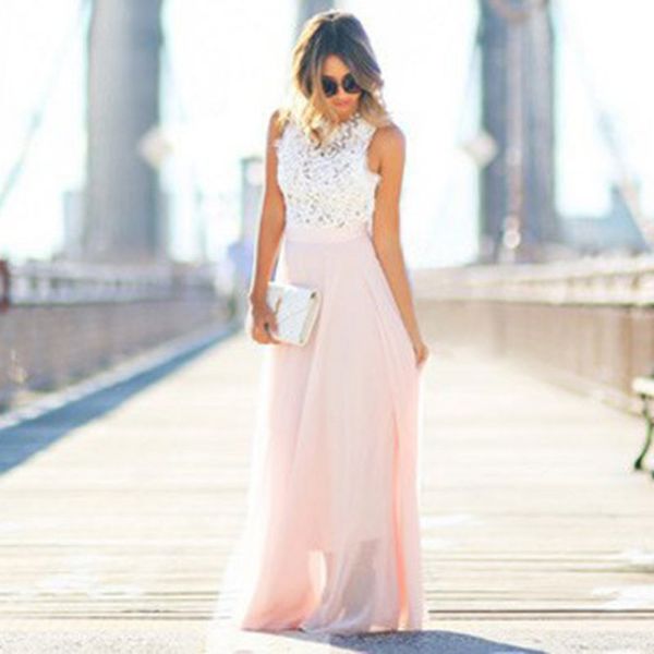 

wholesale- new women boho long dress pink beach lace dresses sundress plus size, White;black