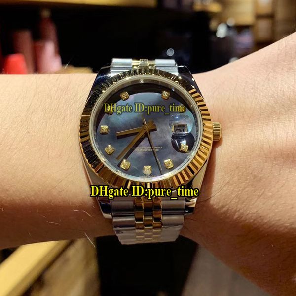 

41mm datejust blue conch dial 126333 japan miyota automatic mens watch 18k yellow gold case two tone steel bracelet gents watches, Slivery;brown