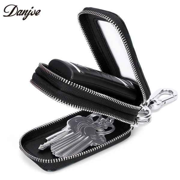 

danjue designer key holder wallet man electronic keys case genuine leather men car key bag women coin purse fashion, Red;blue