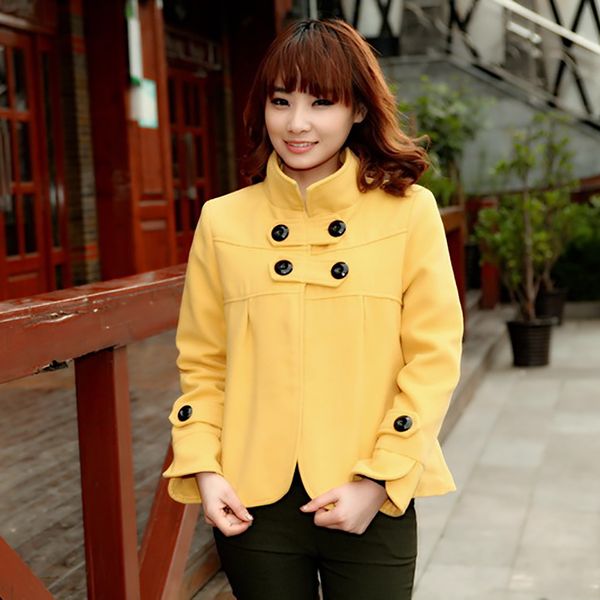 

autumn women clothings,bouble breasted woolen blends short outer wear, Black
