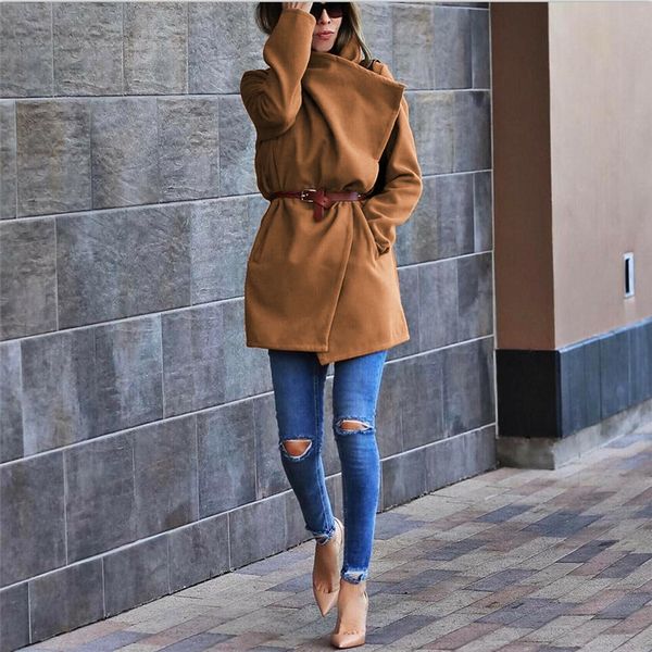 

autumn winter 2018 new fashion women's woolen coat with pocket jacket, Black