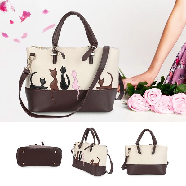 

guapabien women cartoon animal cat patchwork rivet handbag tote shoulder messenger crossbody bag