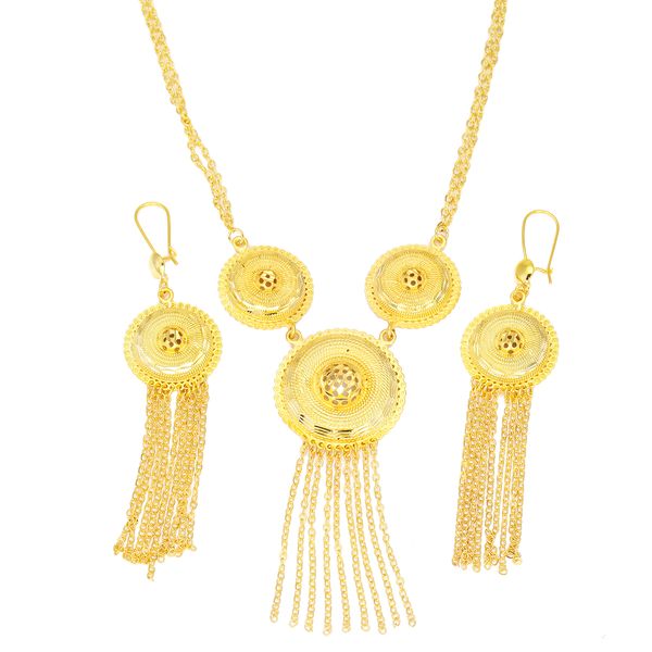 

gold ethinic tribe jewelry set round pendant earring geometry african jewelry set, Silver