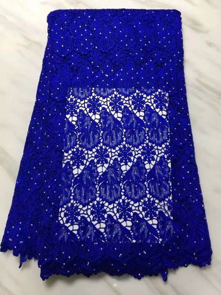 

5yards/pc royal blue african water soluble lace embroidery french mesh cord lace with rhinestone for dress bw140-11