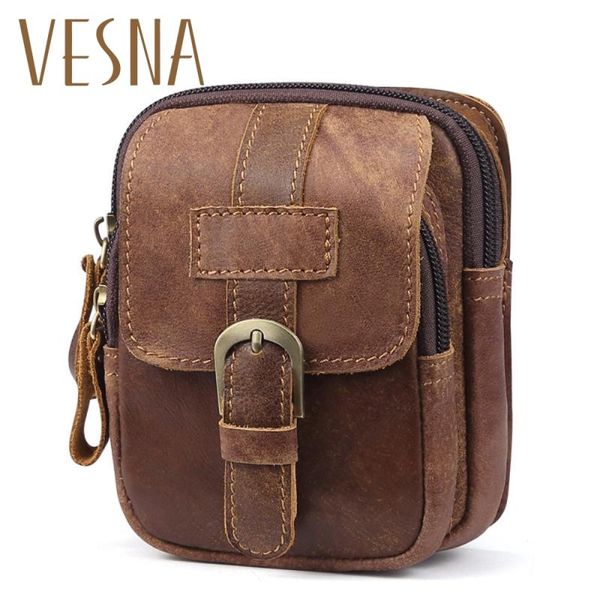

new men's pockets retro casual leather men's bag layer leather wear belt sports small pockets
