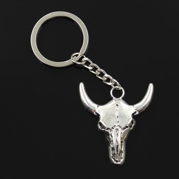 

new fashion men 30mm keychain diy metal holder chain vintage skull bull ox head 41*38mm antique silver pendant