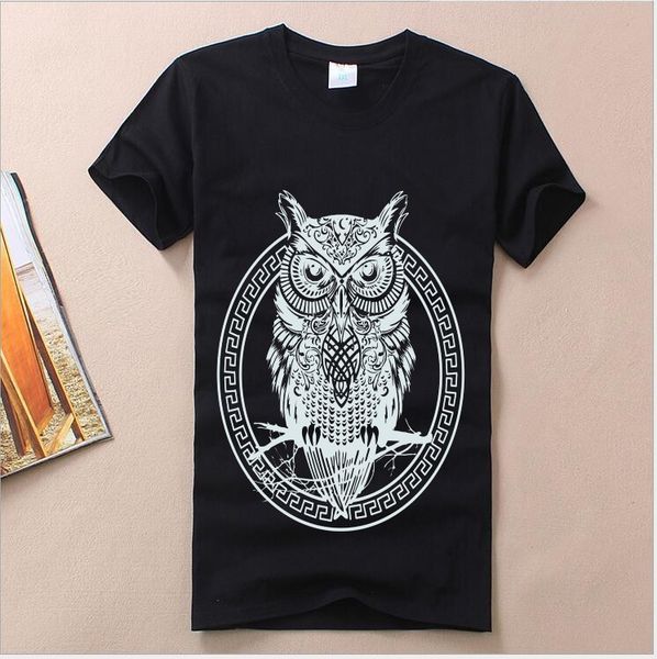 

Мужская Лето хлопок с коротким рукавом Футболка Мода Сова Printed вокруг шеи основыв