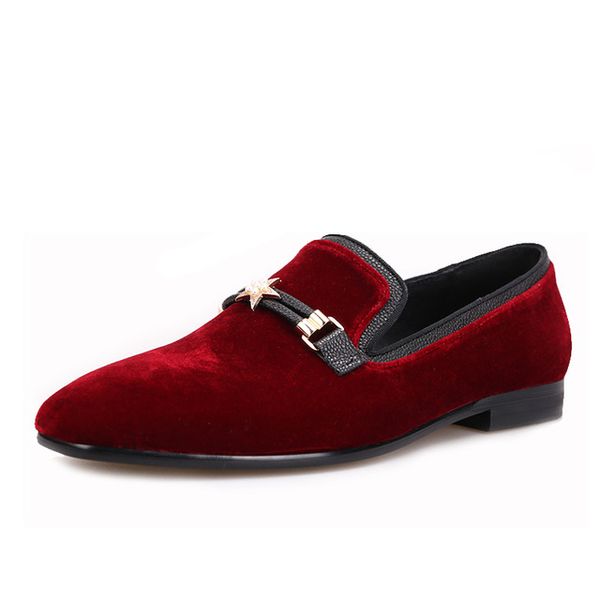 Autumn Style Luxurious Burgundy Colors Men Velvet Shoes With Pearl ...