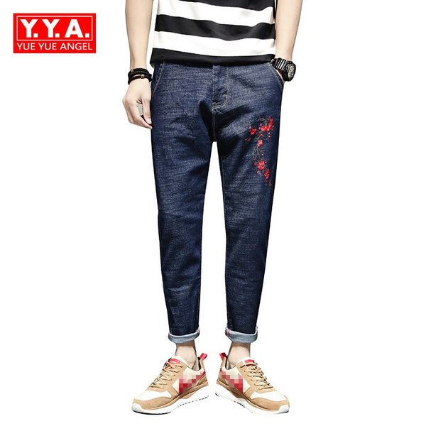 

2018 spring new folk floral embroidery jeans for men loose hip hop denim harem pants plus size 28-40 casual big boys trousers, Blue