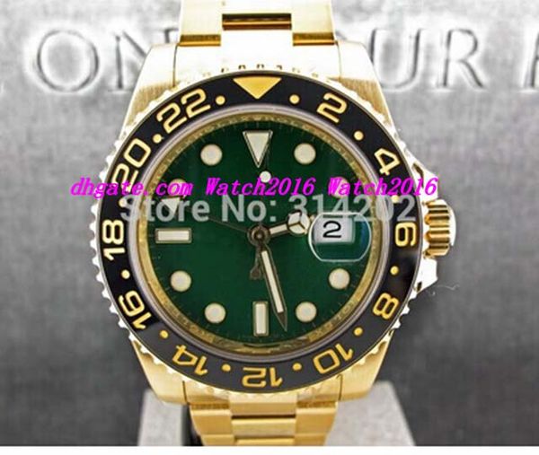 

luxury wristwatch new ii yellow gold stainless steel bracelet green dial ceramic bezel automatic men's watches, Slivery;brown