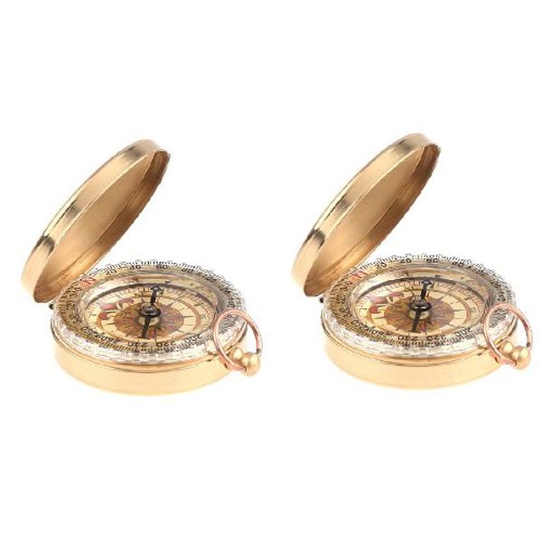 

2pcs classic pocket watch style antique camp compass pocket compass fishing, camping, hiking, hunting, brass color