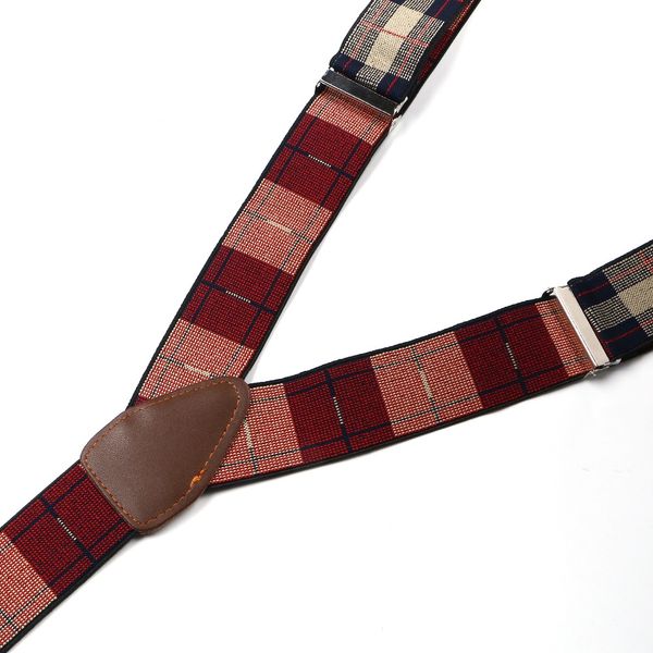 

men's adjustable 6 buttons holes elastic suspenders plaid braces 3.5cm width bd776, Black;white