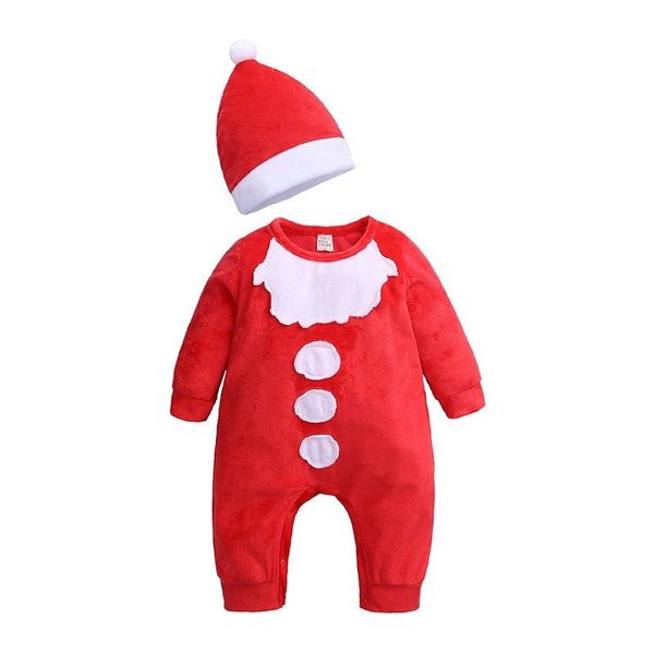 

fashion cute newborn baby girls boys long sleeve cotton o-neck christmas pajamas jumpsuit with feet + hat set 2pcs baby clothes, White