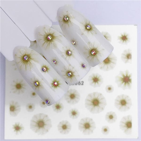 

wuf summer series nail water decals flower strawberry fruit pattern tranfer sticker light green sun flower styles, Black