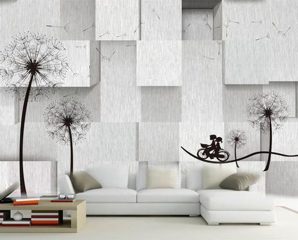 

3d stereo dandelion couple cycling tv background wall wall mural p wallpaper
