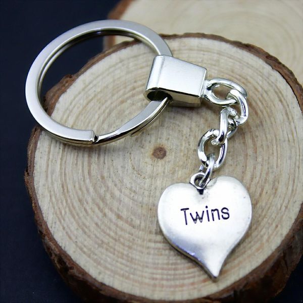 

6 pieces key chain women key rings car keychain for keys twins heart 21x17mm, Slivery;golden