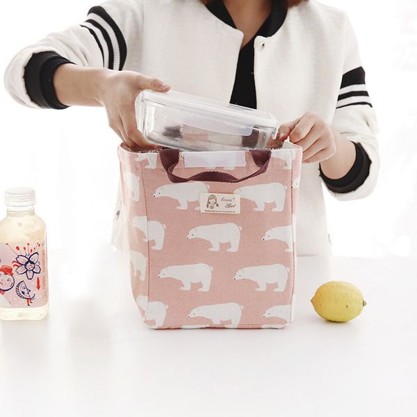 

bear flamingo lunch bag for women kids men cooler lunch box bag tote canvas lunch bag insulation package portable