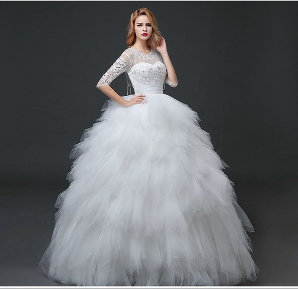 

real p wedding dress 2018 spring koreal style lace half sleeves bride gown white princess backless luxury vestidos de noiva