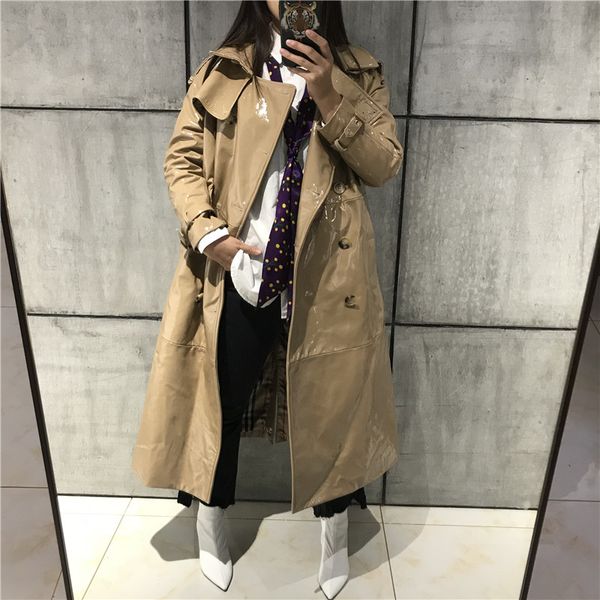 

women real leather coat long ladies leather windbreak x-long, Black