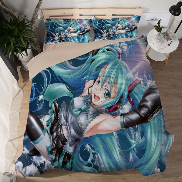 

japanese anime vivid 3d hatsune miku bedding set bed sheet print cartoon duvet cover soft pillowcase 3/4pcs twin full  king