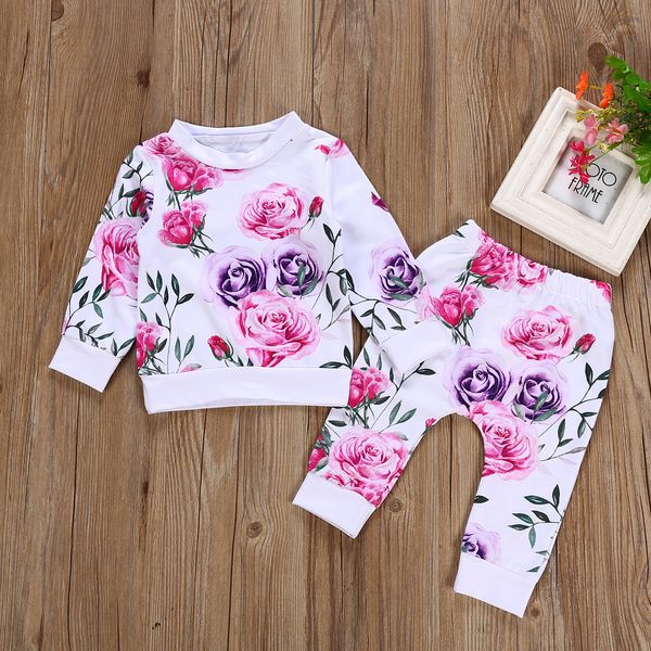 Abbigliamento per bambini Carino Neonata Vestiti per bambina Set T-shirt floreale Top + Pantaloni 2 pezzi Completi per bambina Set di abbigliamento per bambina infantile Boutique