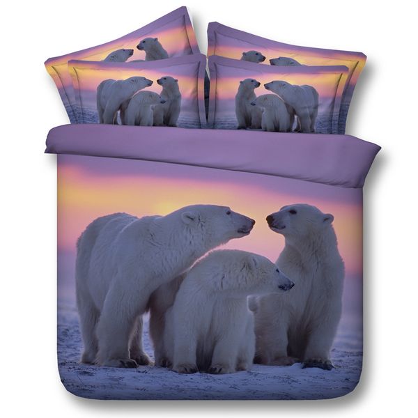 3d Sunset Polar Bear Bedding Sets Animal Duvet Cover Silver