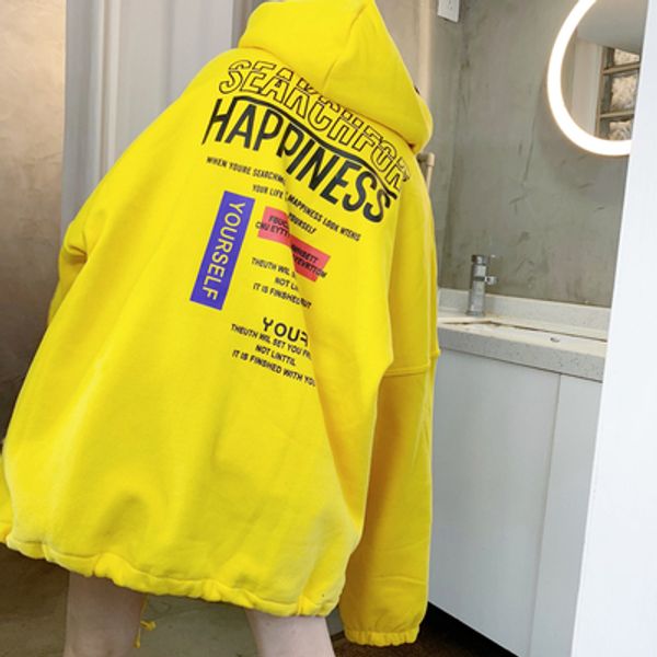 

2018 winter new letter printing oversize lazy and loose bf hooded men and women tide grab fleece sweatshirt hoodies, Black