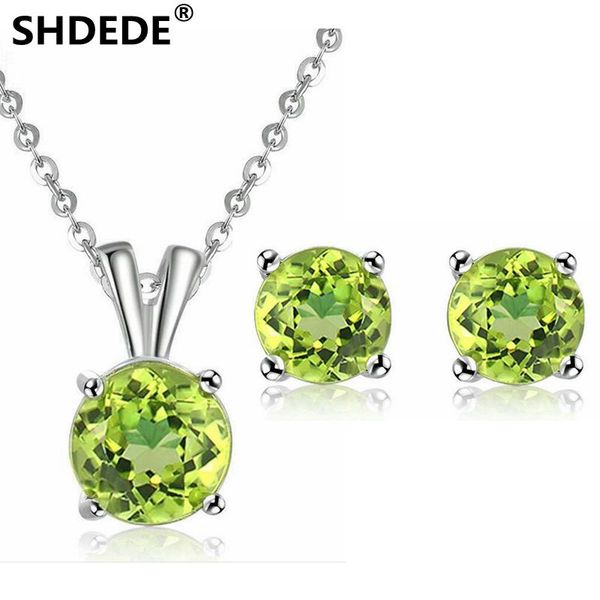 

shdede 925 pure silver jewelry set simple natural olivine white gold necklace earrings, Black