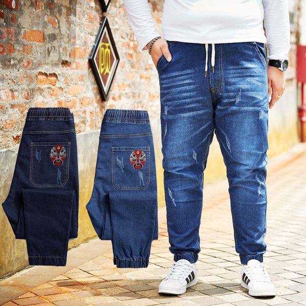 

2018 spring men ripped blue jeans male casual denim harem pants full length trousers plus size -6xl 7xl 8xl for 155kg men wear