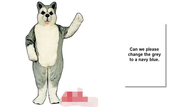 

custom change color to navy blue dog mascot costume size ing, Red;yellow