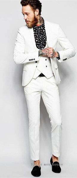 

2017 new groomsmen shawl lapel groom tuxedos white men suits wedding slim fit man blazer (jacket+vest+pants, White;black