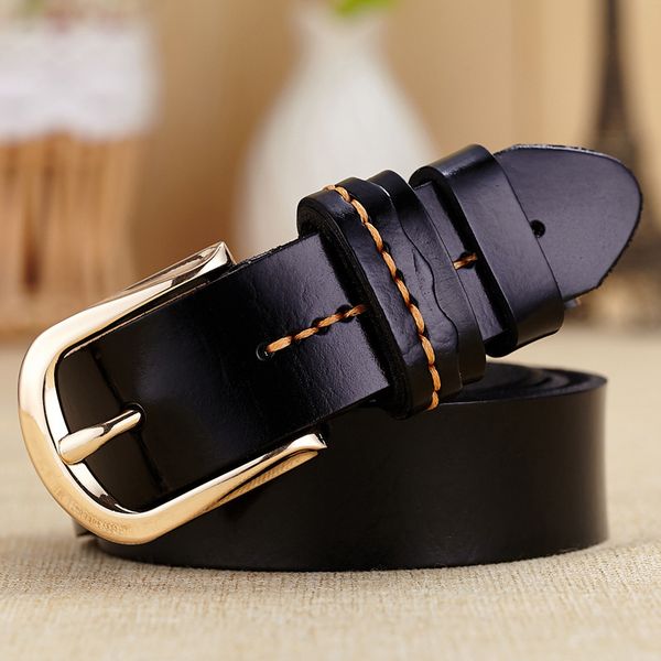 

fashion women belt real genuine leather cintos femininos luxury alloy female straps belts accessories pin buckle waistband, Black;brown