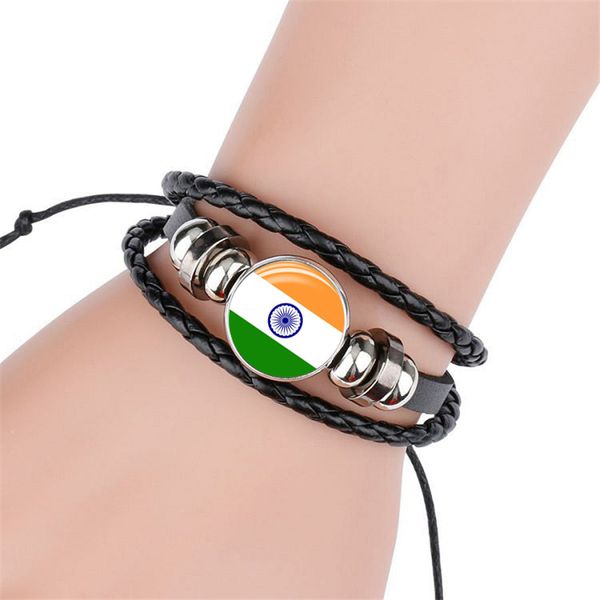 

2018 new fashion south asia national flag bangle bracelet for men and women glass cabochon leather bracelet jewelry gift, Golden;silver