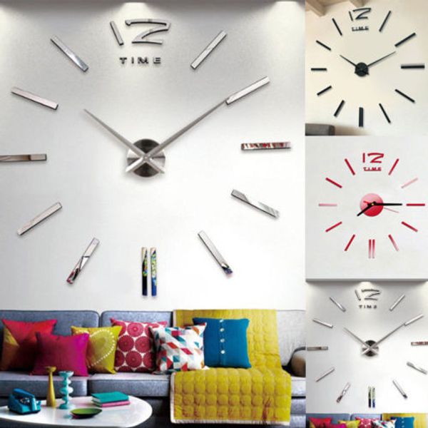 

brand new modern large 3d mirror surface wall clock sticker digital clocks home office room diy decoration
