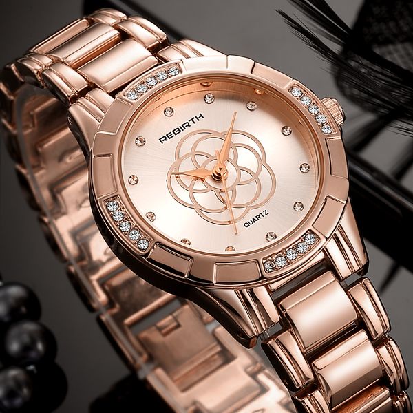 

rebirth 2018 new rose gold crystal quartz wristwatch elegant goddess dress bracelet watch waterproof clock reloj, Slivery;brown