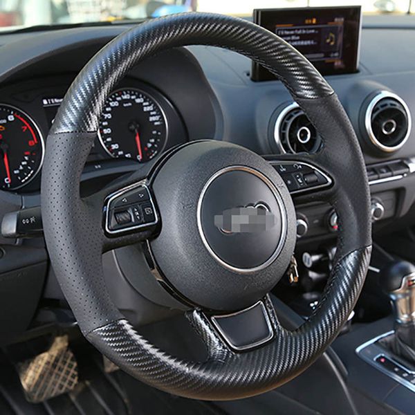 

hand sewing leather carbon fiber steering wheel cover for audi a5 a3 a7