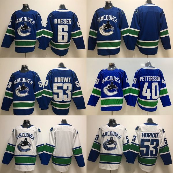 

53 Bo Horvat 40 Elias Pettersson Vancouver Canucks 6 Brock Boeser 2019 Season Hockey Jerseys White Black