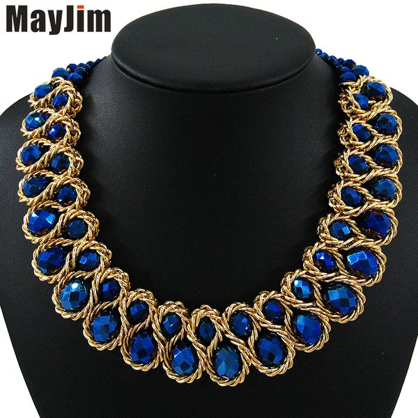 

whole salemayjim statement choker necklace 2017 fashion women hand-woven chunky gold chain crystal bead collar necklaces & pendants bijoux, Golden;silver