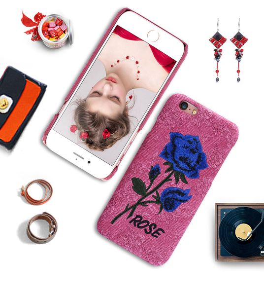 

lady style 3d rose patterned for iphone 6 plus case embroidery floral phone case for iphone 8 plus case