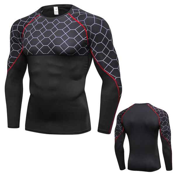 

mens sports tshirts base layer long sleeve rashguard workout tshirt fitness cycling baselayer compression shirt men bodybuilder, Black;blue