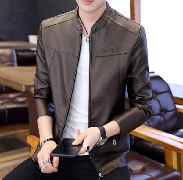 

men fall european american boutique trend thermal fashion personality han version of youth stand collar pu leather jacket /m-4xl, Black