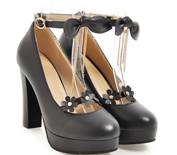 

send spring new style high heeled women's shoes bowknot coarse heel shallow mouth single shoes korean princess shoes., Black