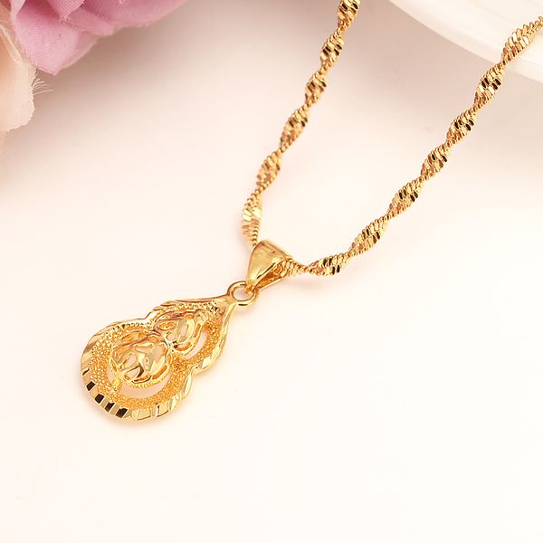 

dubai real 14 k yellow fine gold gf women pendant necklace gold color jewelry fortune gourd party wedding gifts, Silver