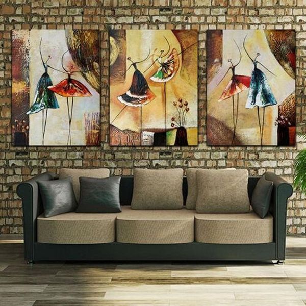 

3 panel canvas art hand painted paintings women ballet dancers pictures modern abstract oil painting home decor wall art handmade