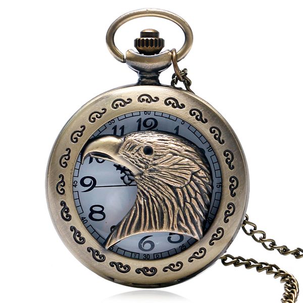 

vintage hollow eagle hawk design pocket watch men quartz fob clock gifts relogio de bolso pocket watch necklace, Slivery;golden