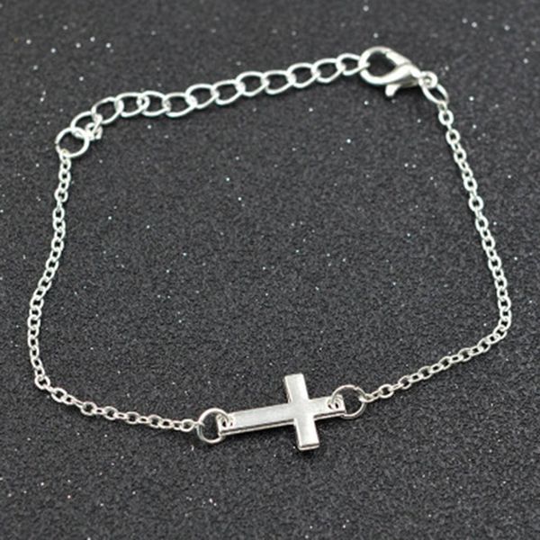 

fashion gold simple cross charm bracelet women bohemian handmade jewelry jesus christian cross bracelet, Black