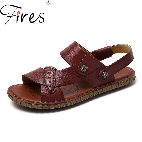 

fires men leather sandals summer non-slip soles casual shoes sandalias de hombre adjust warp men's half-slippers, Black