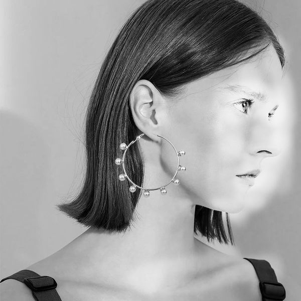 

new punk big circle earrings for women simulate pearl charms hoop earring gold hoop jewelry party gifts qd, Golden;silver